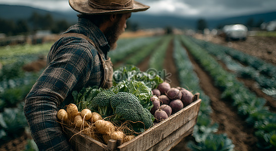 Фермер несет урожай