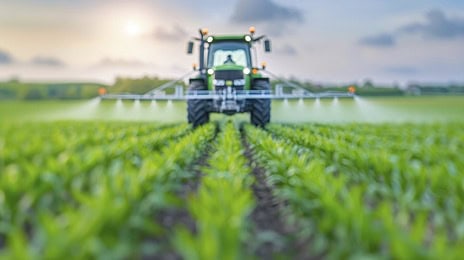 Трактор накриваэ поле оприскувачем